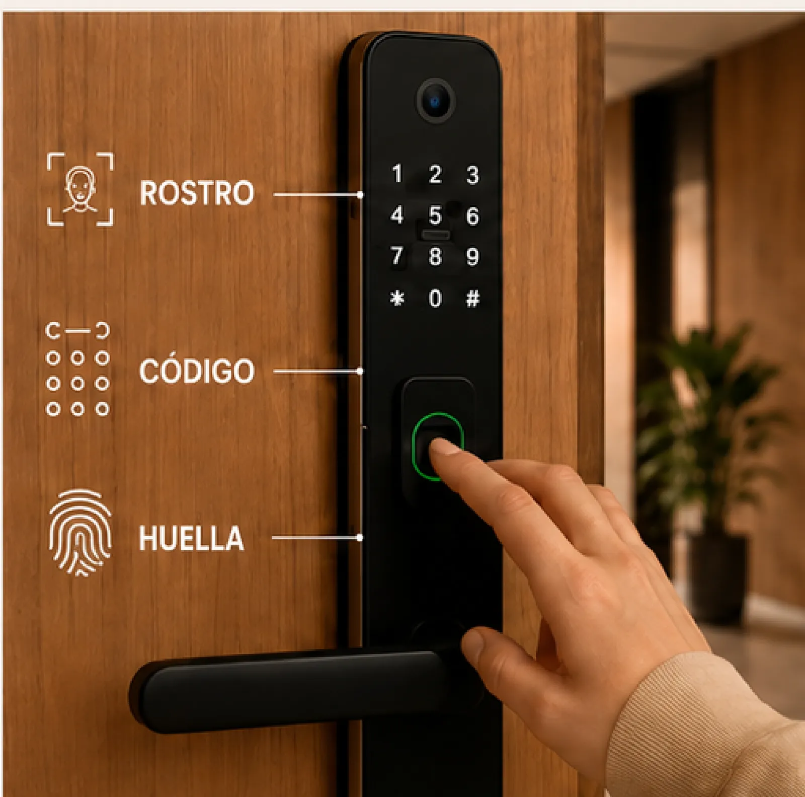Smart lock in an EVO unit: facial recognition, numeric keypad and fingerprint reader