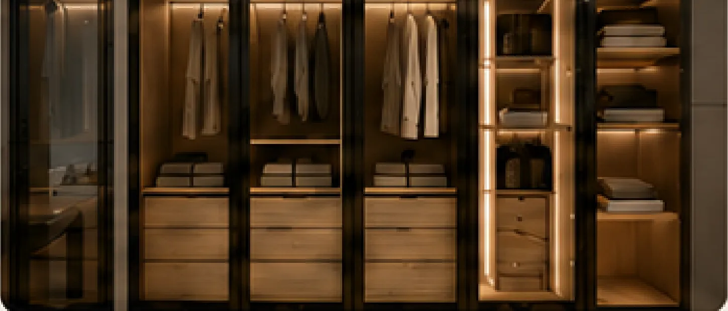 EVO Integral wardrobe with mirrored fronts and a fitted, lit interior