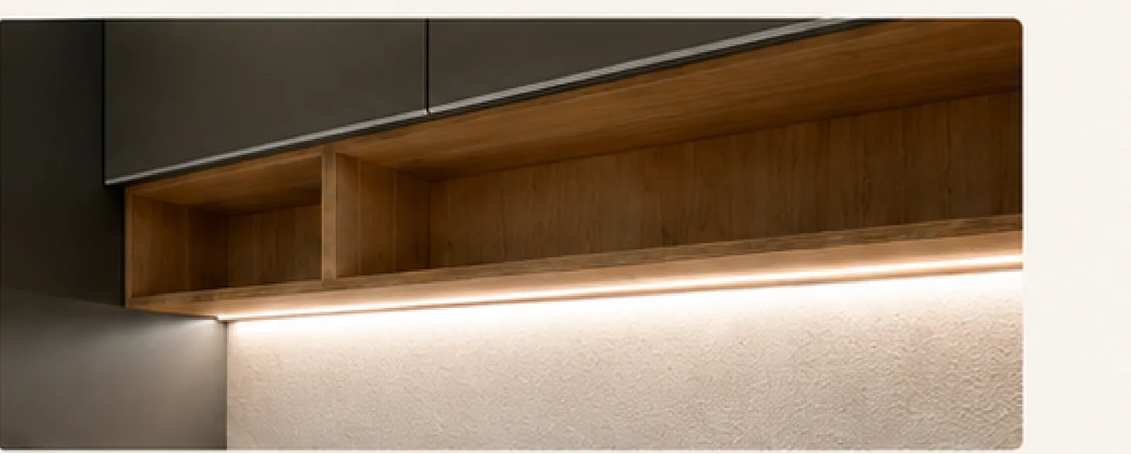 Integrated LED lighting under the kitchen cabinets