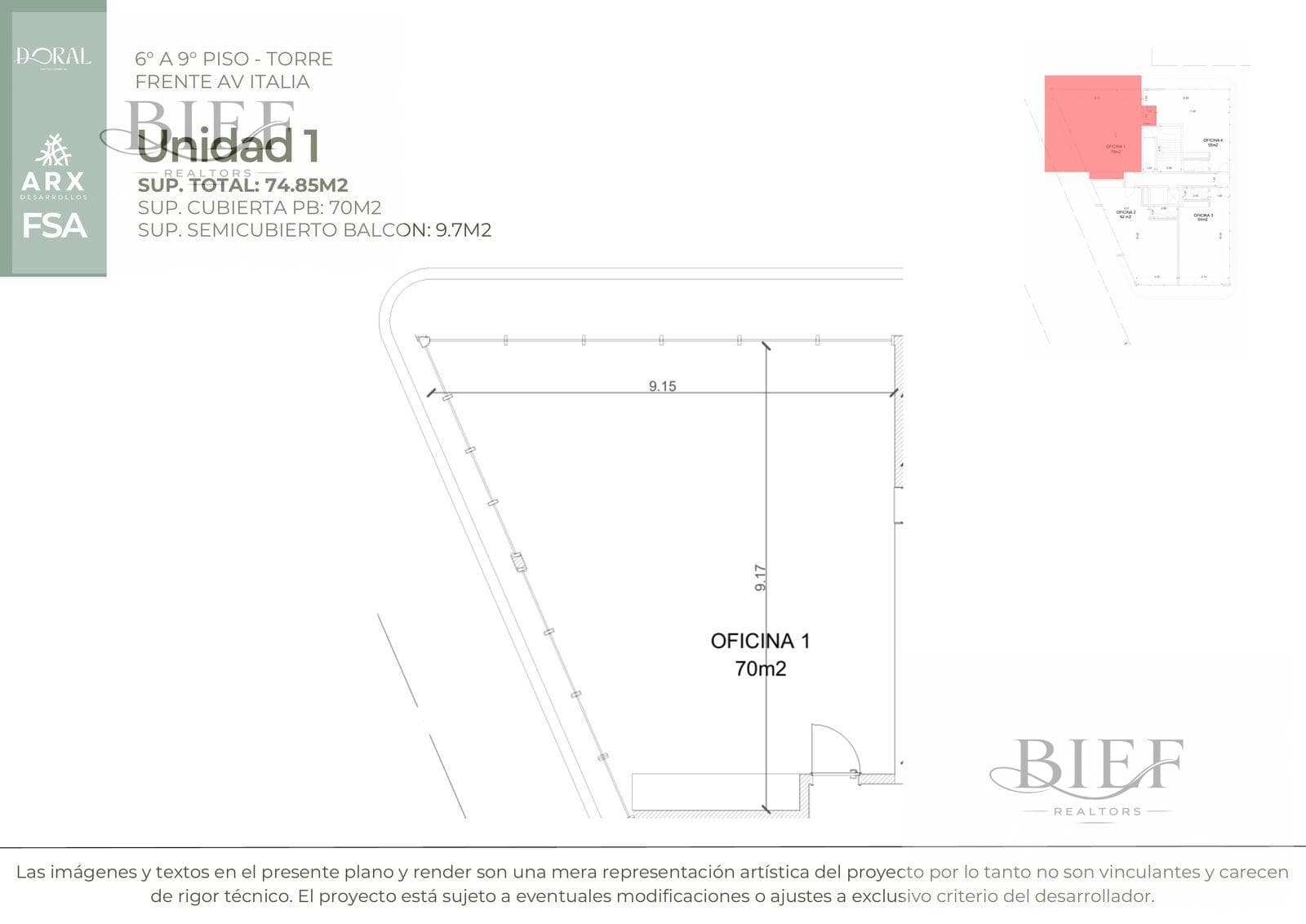 Depto 3 amb 75m² Frente Av. Italia · DORAL CC — imagen 1